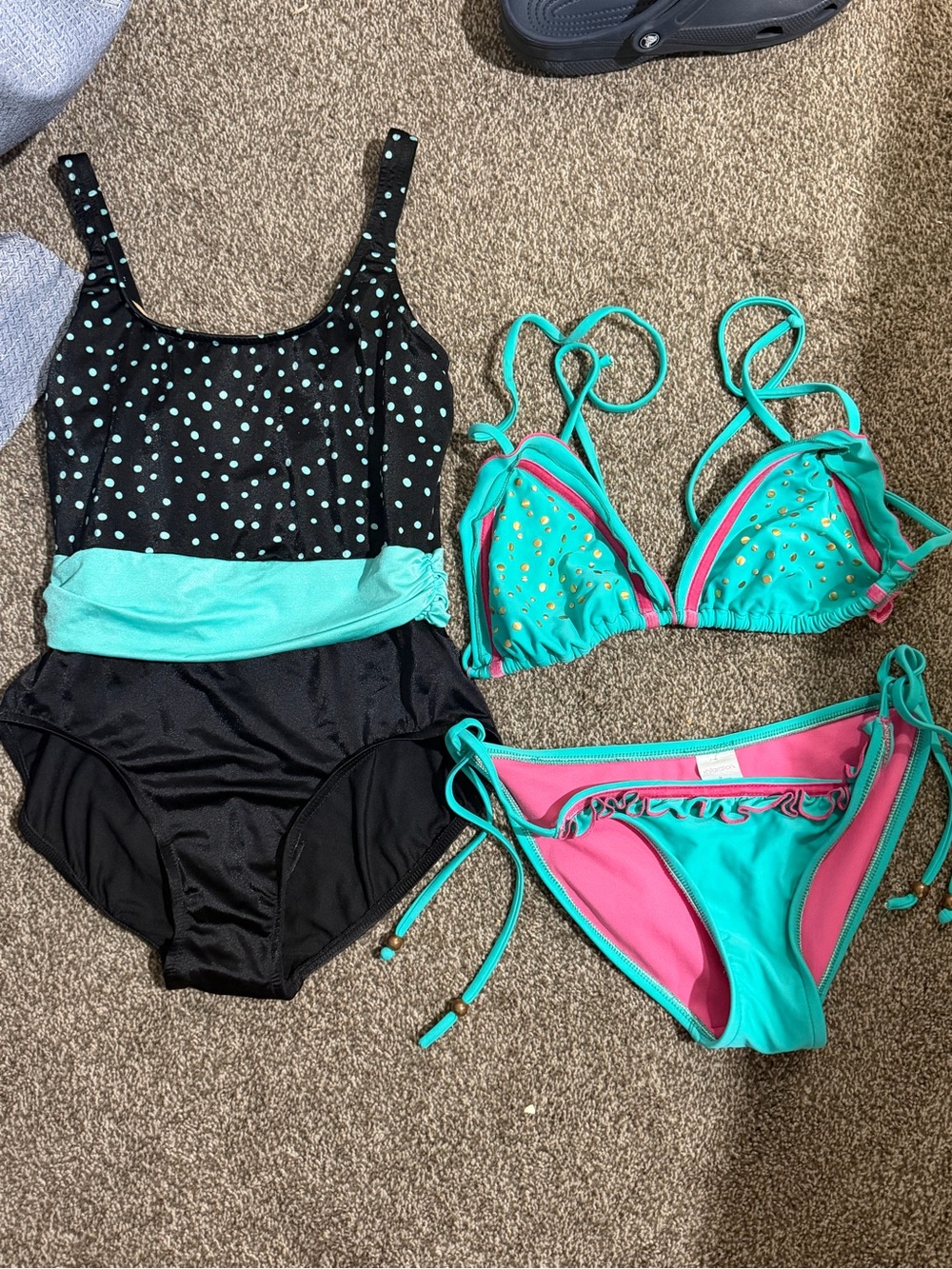 Xhilaration Aqua and Pink Ruffled Bikini Bottom